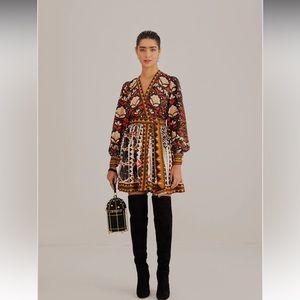 BNTW FARM RIO Multicolor Tapestry Garden V Neck Mini Dress SIZE L